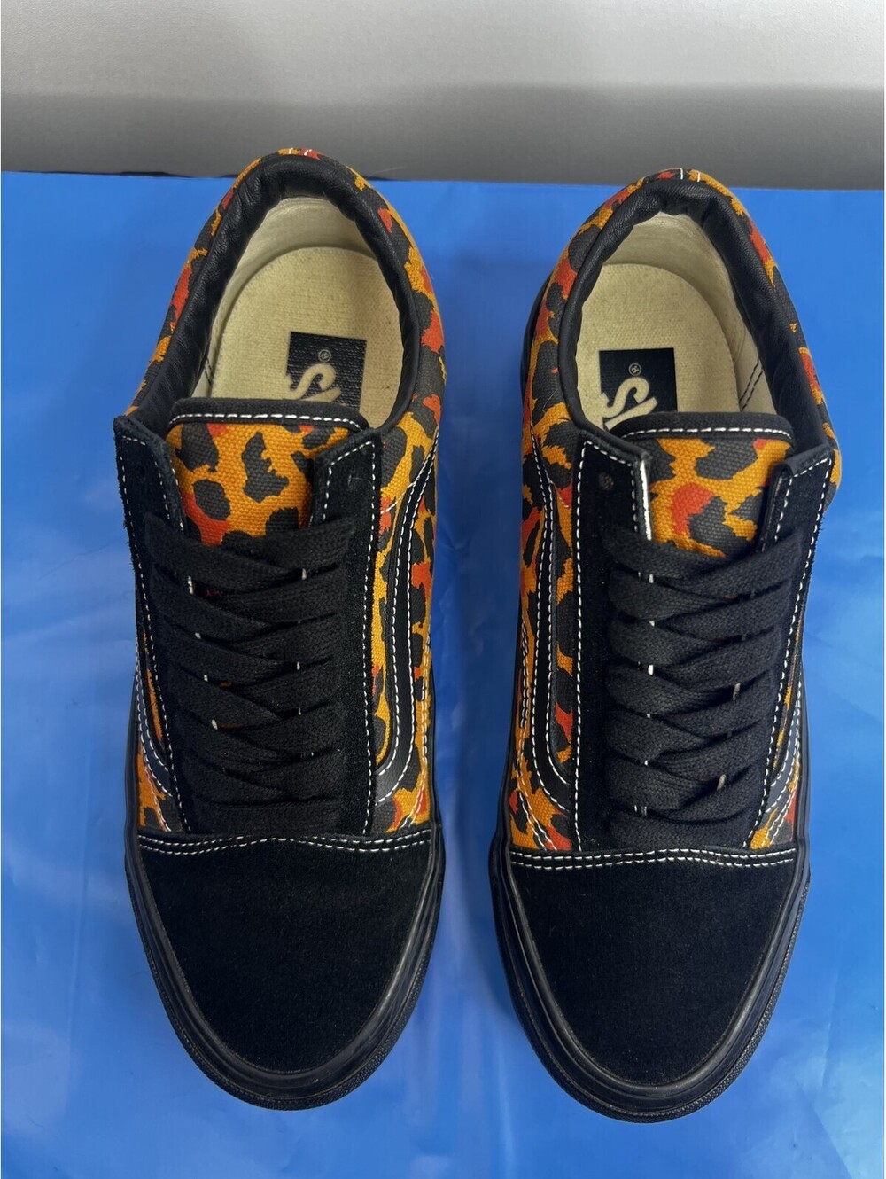 Vans Old Skool Men’s 7.5 Women’s 9 Orange Leopard Animal Print Black Shoes